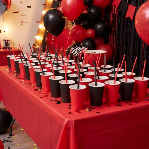 Vista 6 de Zhehao 50 popotes de plástico rojo y negro, pajitas de plástico desechables a granel de 9 pulgadas de largo para suministros de fiesta