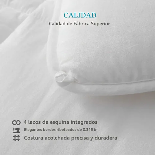 Vista 7 de Edredón alternativo de plumón, edredón blanco tamaño individual, funda de algodón