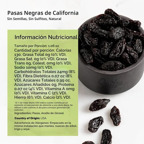 Vista 4 de NUTS U.S. - Pasas negras de California (sin sulfuro) Sin semillas 100% natural Sin azúcar añadido Empacadas en una bolsa resellable