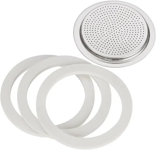 Vista 3 de Bialetti Moka Express - Filtro de repuesto para 6 tazas y 3 juntas, color blanco