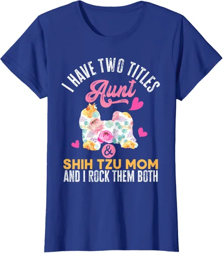 Vista 8 de I Have Two Titles Aunt and Shih Tzu Mom Camiseta divertida para perro, Negro