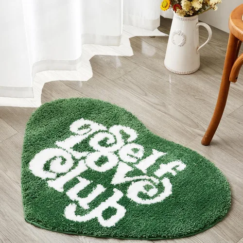 Vista 4 de Alfombra de baño verde bonita y divertida para dormitorio, baño, SELF Love Club de felpa moderna y genial decoración de San Valentín, regalo