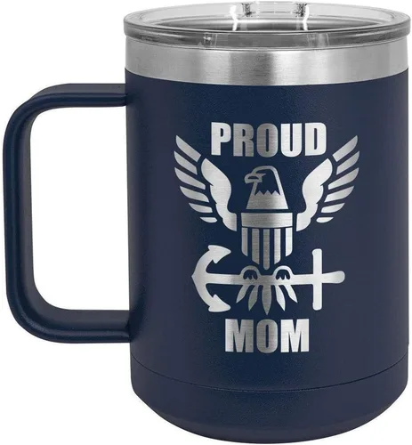 Vista 7 de PROUD NAVY MOM BLACK Taza de café de 15 oz con tapa deslizante Taza de café de viaje aislada Ideas de regalos del día de la madre de hijo o hija