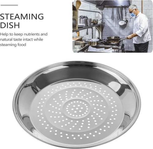 Vista 5 de Yardwe Plato para cocinar al vapor de acero inoxidable con agujeros, estante de 13.4 in para cocinar, perfecto para albóndigas, tamales y verduras
