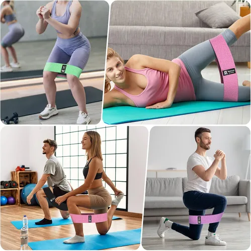 Vista 5 de Booty & Resistance Bands – 3 Level Non-Slip Fabric Exercise Bands for Legs & Glutes, Women & Men, Squats, Hip Thigh Training, Yoga, Pilates, Home