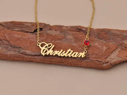 Vista 4 de HUAN XUN Collar personalizado con 2 nombres con colgante de piedra natal