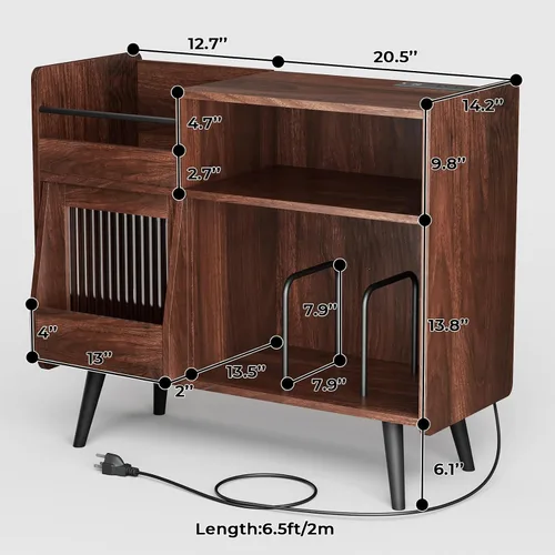 Vista 2 de Soporte grande para tocadiscos con puerta corredera, armario de almacenamiento de discos de vinilo 350, mesa de tocadiscos con toma de corriente