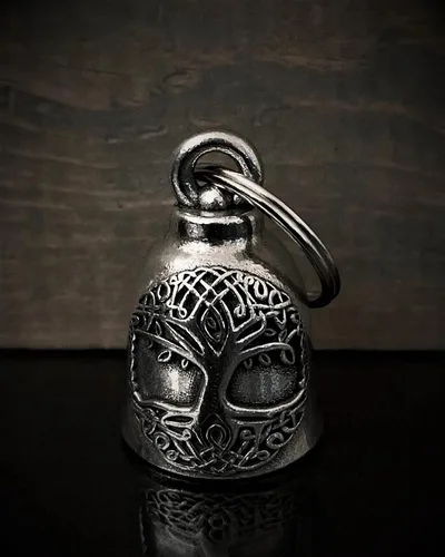 Vista 2 de Bravo Bells Campana de Yggdrasil del árbol de la vida celta – Accesorio de campana de motociclista o llavero para la buena suerte en la carretera