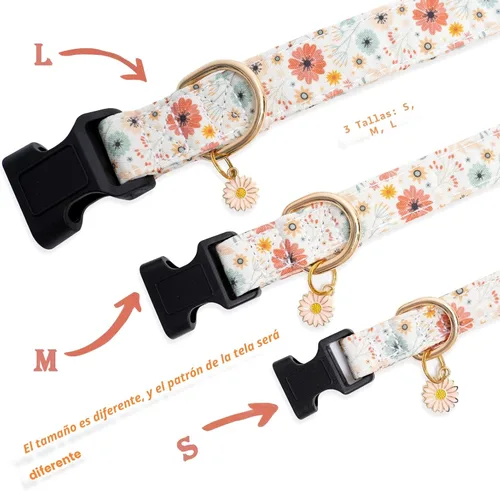 Vista 4 de Faygarsle - Collar de algodón para perros, collar de diseñador para hembras, tamaños pequeños, medianos y grande, diseño de flores con dijes de Beige