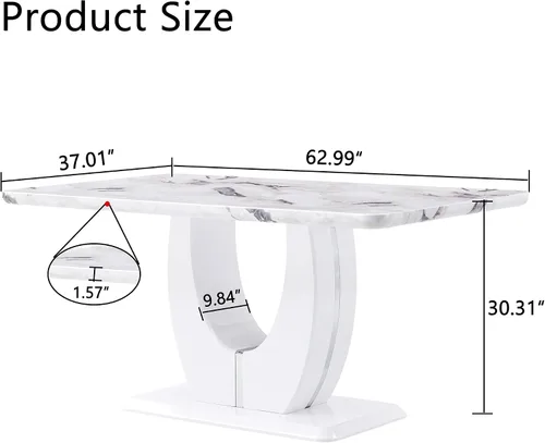 Vista 6 de JUFU Mesa de comedor de mármol sintético de 63 pulgadas para 4-6 personas, moderna mesa rectangular de cocina y comedor, mesa de MDF de aspecto