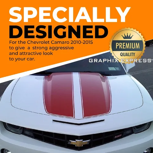 Vista 3 de GRAPHIX EXPRESS Camaro Rally Racing Stripes Calcomanía de Vinilo ROJA, Kit de Gráficos de Rayas para Capó, Maletero y Alerón, Calcomanías de Vinilo