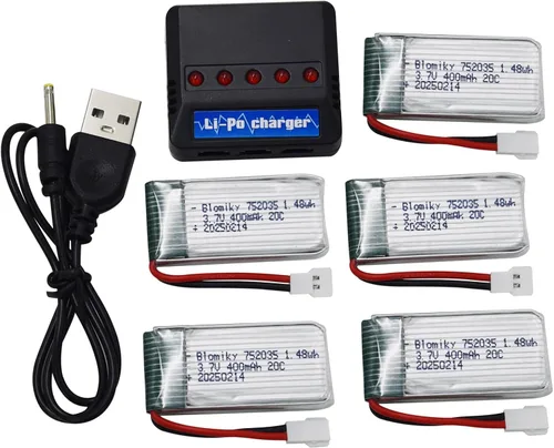 Vista 5 de Blomiky Paquete de 5 3.7 V 400 mAh 25C Li-Po MX2.0 Enchufe Batería Adecuado para Algunos Pequeños RC Quadcopter Drone Aviones /3.7V 400mAh MX 5