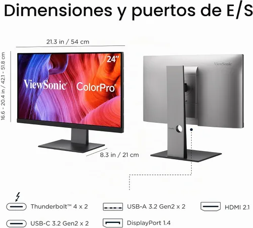 Vista 8 de ViewSonic VP2488-4K Monitor IPS 4K UHD de 24 pulgadas, Thunderbolt 4, USB-C