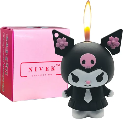 Vista 3 de NIVEK Kuroomi Y2K Lighter Flame 3D Collar de cadena japonesa bufón Kawaii recargable (negro)