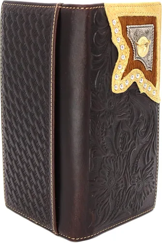 Vista 2 de West Star - Billetera para hombre, estilo de chequera, larga, plegable, con o sin pelo de vaca, Café profundo Longhorn 202A, Billetera de cuero