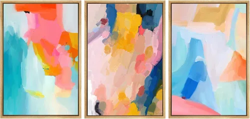 Vista 91 de SIGNWIN Lienzo enmarcado para pared, juego de arte abstracto de serenidad costera, ilustraciones abstractas junto al mar, arte moderno, decorativo