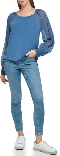 Vista 4 de Calvin Klein Blusa de manga de jersey mate para mujer, con botones, para uso diario