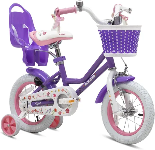 Vista 11 de ACEGER Girls Bike with Basket for Ages 2-12 Years Old Kids, 12 14 16 18 Inch with Training Wheels，Princess Style with Streamers, Handbrake & Coaster