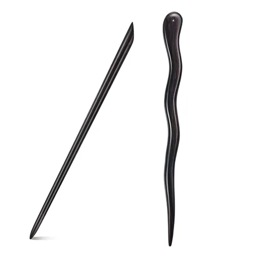 Vista 12 de Palillos clásicos hechos a mano tallados para el cabello, sándalo negro natural (ébano), palillos para peinar, accesorio para hacer updo, 7 pulgadas