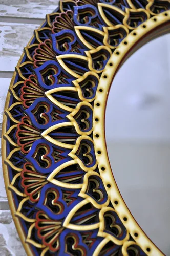 Vista 4 de BHDecor Espejo para decoración de pared para el hogar, marco tallado con láser de varias capas, elegante mandala de madera para colgar, paneles