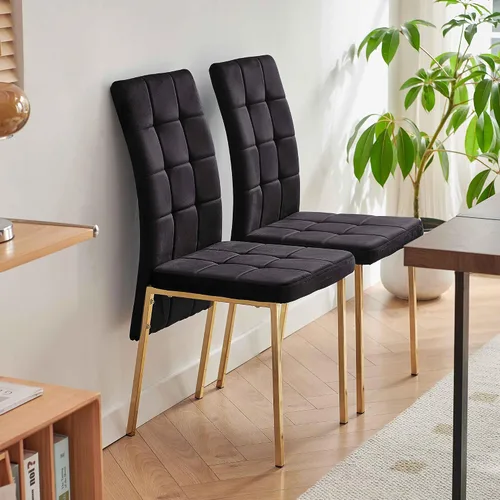 Vista 5 de NORDICANA Juego de 4 sillas de comedor tapizadas de terciopelo para cocina clásica, con respaldo alto, sillas auxiliares copetudas de cola de Negro