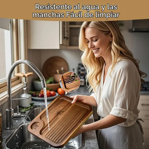 Vista 5 de Platos de bistec de madera de acacia, tabla de cortar carnívora para comer, plato de carne tallado de madera, bandeja para servir alimentos, tabla
