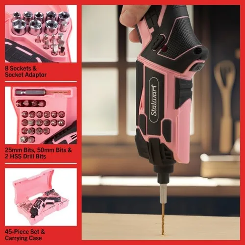 Vista 5 de Stalwart - Destornillador eléctrico inalámbrico con batería y cargador, juego de destornilladores inalámbricos de 45 piezas con luz LED, cable USB