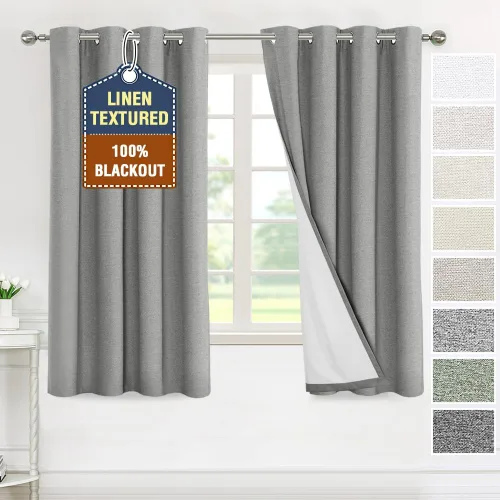Vista 11 de H.VERSAILTEX Cortinas 100% de opacidad para dormitorio, con aislamiento térmico, cortinas texturizadas de lino con bloqueo de luz completa, cortinas