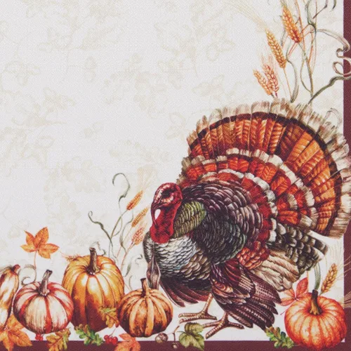 Vista 4 de Elrene Home Fashions Autumn Heritage Turkey Engineered Servilletas, juego de 4, 17"x17