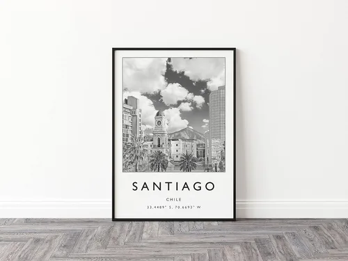 Vista 3 de Santiago Chile Travel Print, Santiago Travel Poster, Chile Travel Print, South America Travel Poster, TravelBlack and White