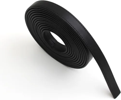 Vista 4 de lalatia Correas de cuero sintético cosidas para manualidades, tiras de cuero con costuras de 1/2 pulgada de ancho, 2 yardas de largo, color negro