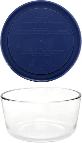 Vista 3 de Pyrex 7201 - Cuenco de vidrio de 4 tazas y tapa azul oscuro 7201-PC (paquete de 2) - Fabricado en Estados Unidos