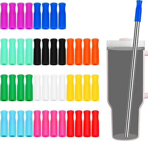 Vista 10 de Accmor - 44 puntas de popote reutilizables, punta de popote de silicona, puntas de popote multicolor de grado alimenticio, solo se ajustan a popotes