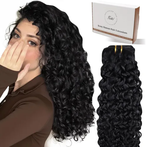 Vista 8 de Hetto Yaki - Extensiones de cabello humano real con clip, color negro azabache, extensiones de cabello rizado con clip, de 14 pulgadas, 5