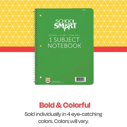 Vista 3 de School Smart Cuaderno de espiral no perforado de 1 materia, 100 hojas, 11 x 8-1/2 pulgadas