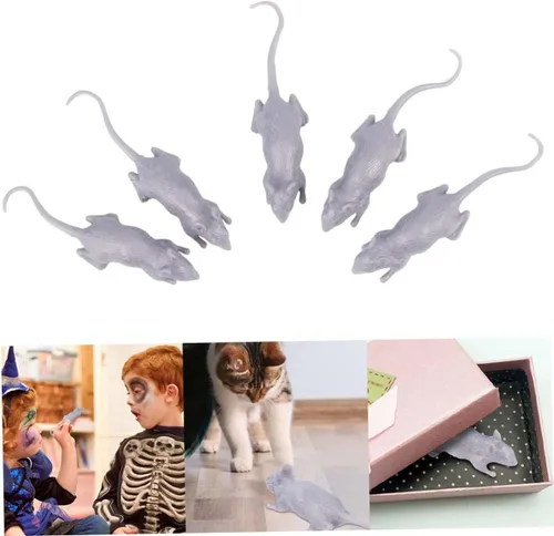 Vista 8 de 10pcs Halloween Prank Simulation Mouse Decorations Lightweight Portable Creepy Plastic Fake Mice for Indoor Outdoor Party Props