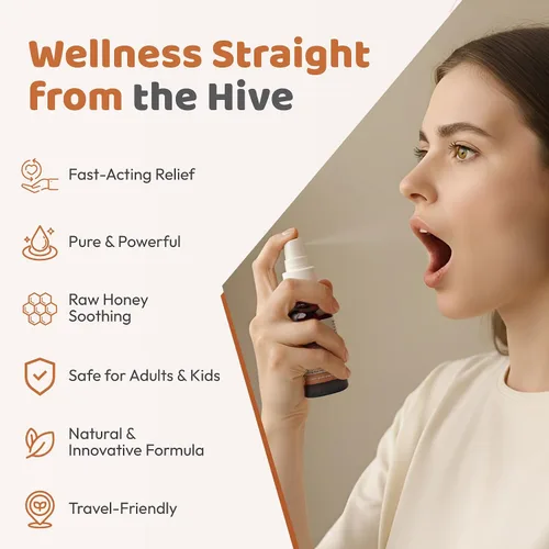Vista 3 de Bee and You Propolis Ginger Raw Honey Spray calmante para la garganta, ultra puro, suplemento de apoyo inmunológico, salud bucal, antioxidantes