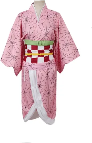 Vista 2 de Linglong Demon Costumes Tanjirou Kamado Kimono Kochou Shinobu Tomioka Giyuu Uniforme Capa Niña, Niño, Cosplay