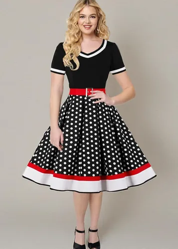 Vista 8 de Nihsatin Vestido vintage de los años 50, estilo retro, rockabilly, vestido de cóctel con cinturón
