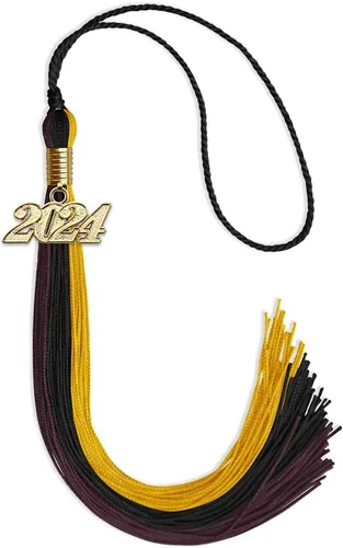 Vista 139 de Endea - Borla de graduación de triple color con gota de fecha dorada (negro/dorado/granate, 2020)