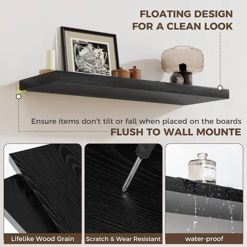 Vista 5 de Fun Memories Pequeños estantes flotantes para pared, estantes cuadrados de pared de 8 pulgadas con soportes invisibles, estantes negros para baño