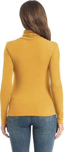 Vista 6 de Camisetas casuales de manga larga con cuello alto para mujer ajustadas ligeras con capa base