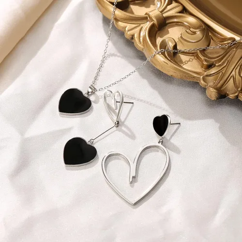 Vista 6 de Flyonce Juego de joyas de San Valentín para mujer, juego de joyas de corazón para mujer, collar con colgante de corazón, conjunto de aretes