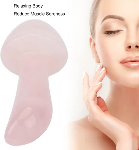 Vista 3 de Masajeador en forma de hongo, práctico y versátil, relajante, piedras de masaje Gua Sha, profesional para mujeres, para espalda, cuarzo rosa