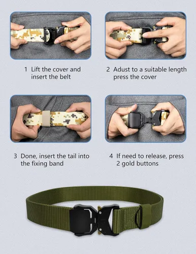 Vista 6 de WOLFHUNT Cinturón táctico para hombre, 2 unidades, cinturón de nailon resistente, hebilla de metal resistente, aparejador militar de senderismo