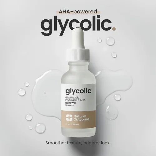 Vista 2 de Natural Outcome Ácido glicólico/suero de renovación AHA al 12% Suero facial exfoliante antienvejecimiento Aumenta la renovación celular dejando