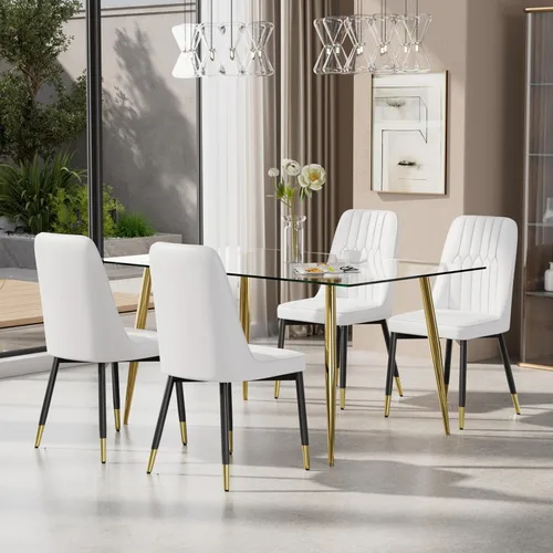Vista 11 de Juego de mesa de comedor moderno de 51 pulgadas para 4, juego de sillas de mesa de cocina de vidrio para 4, mesa de cocina rectangular con 4 sillas