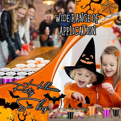 Vista 3 de Yinkin 150 vasos de chupito de Halloween, mini vasos desechables de 2 onzas para suministros de fiesta de Halloween, despedida de soltera