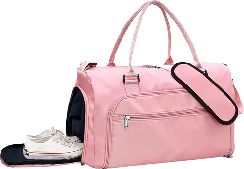 Vista 7 de woogwin Pequeña bolsa de gimnasio para hombres y mujeres con zapatos y compartimento húmedo, bolsa de lona impermeable para viajes, deportes