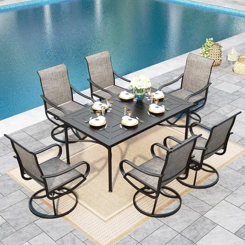 Vista 27 de Sophia & William - Juego de comedor de patio para 4, mesa cuadrada y sillas giratorias azules
